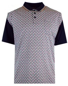 Espionage Contrast Geometric Print Polo Shirt Navy 